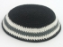 Black knitted kippah with gray and white border